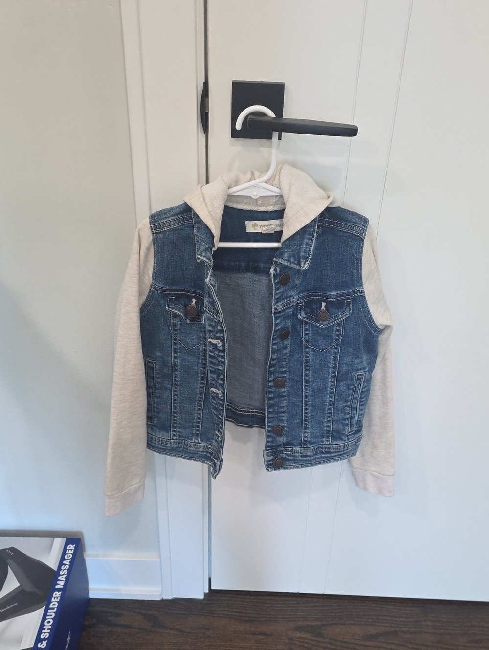 Tucker + Tate Blue Denim Jacket with Cream Hoodie Sleeves